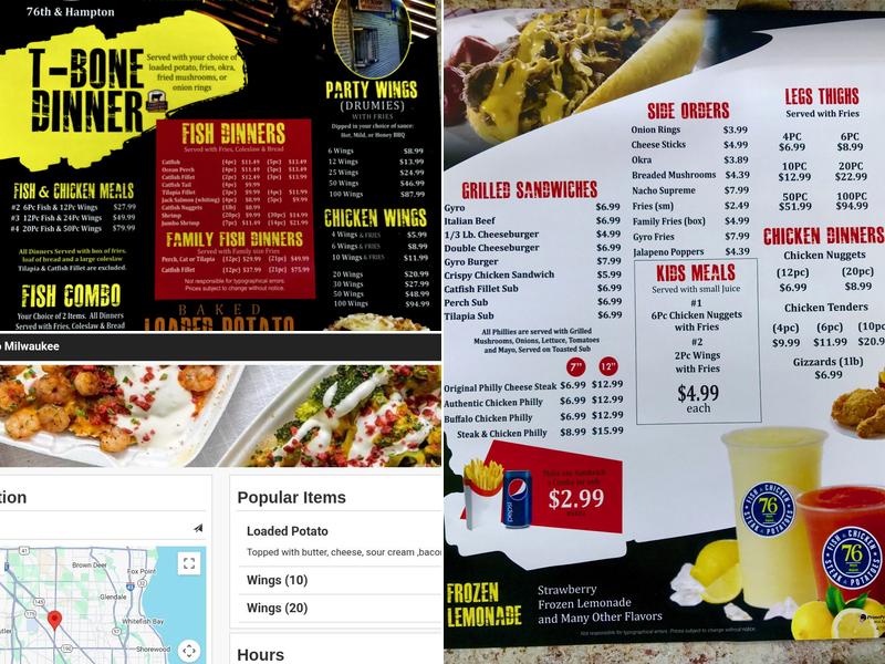 76 Steak and Potato Menu