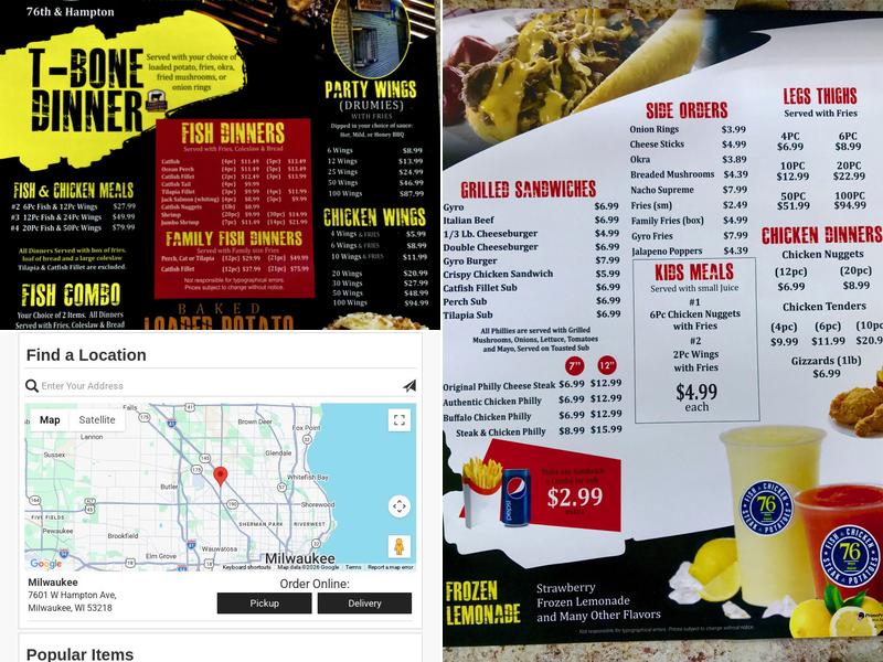 76 Steak and Potato Menu