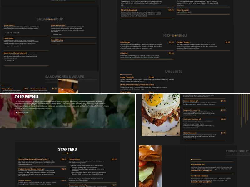 Bibinger's Bar & Restaurant Menu