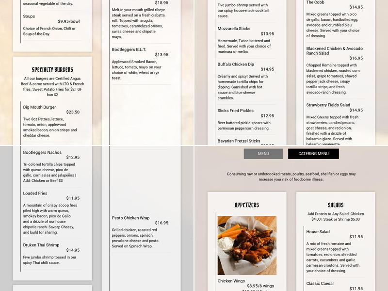 Bootlegger's on Broadway Menu