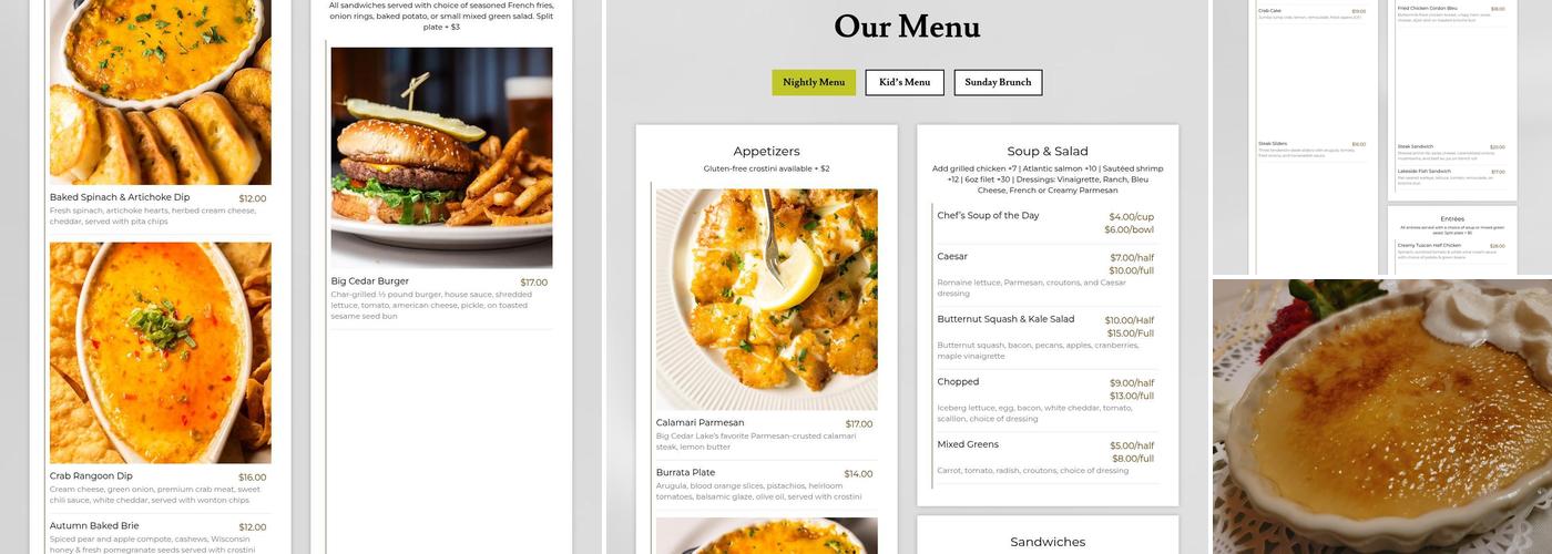 Timmer's Resort Menu