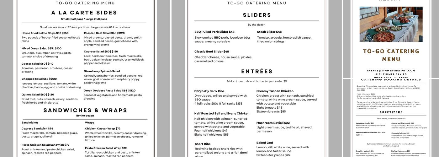 Timmer's Resort Menu
