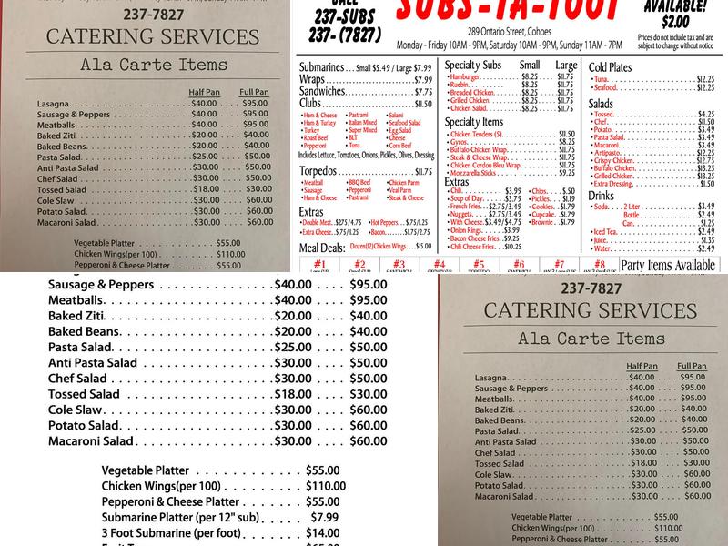 Subs-Ta-Toot Menu