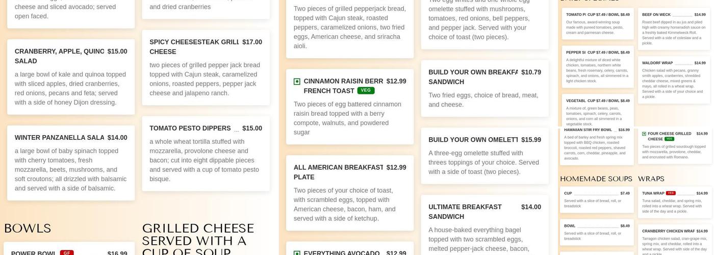 Bountiful Bread Menu