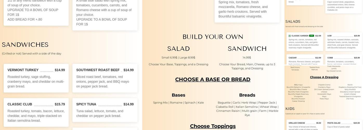 Bountiful Bread Menu