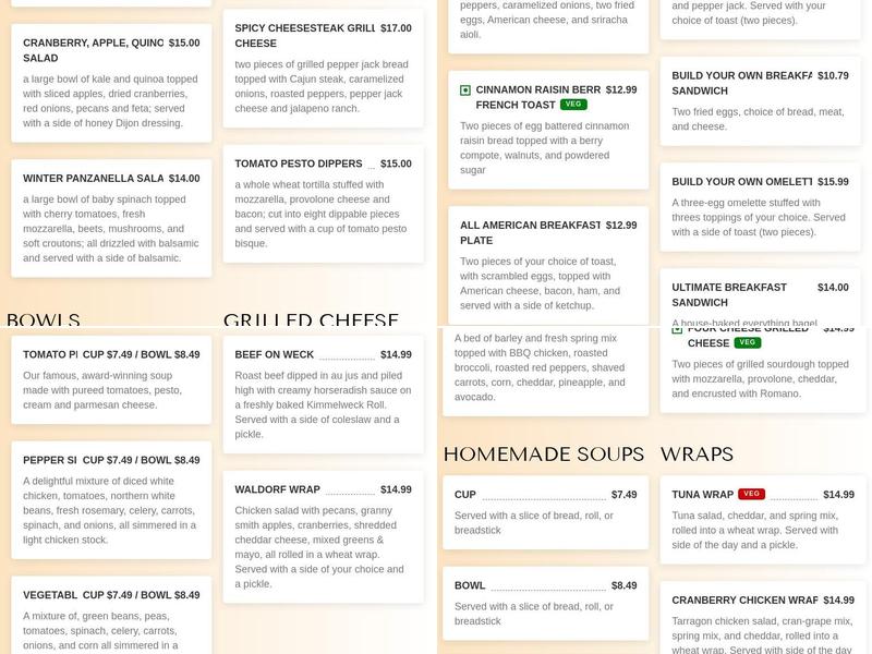 Bountiful Bread Menu