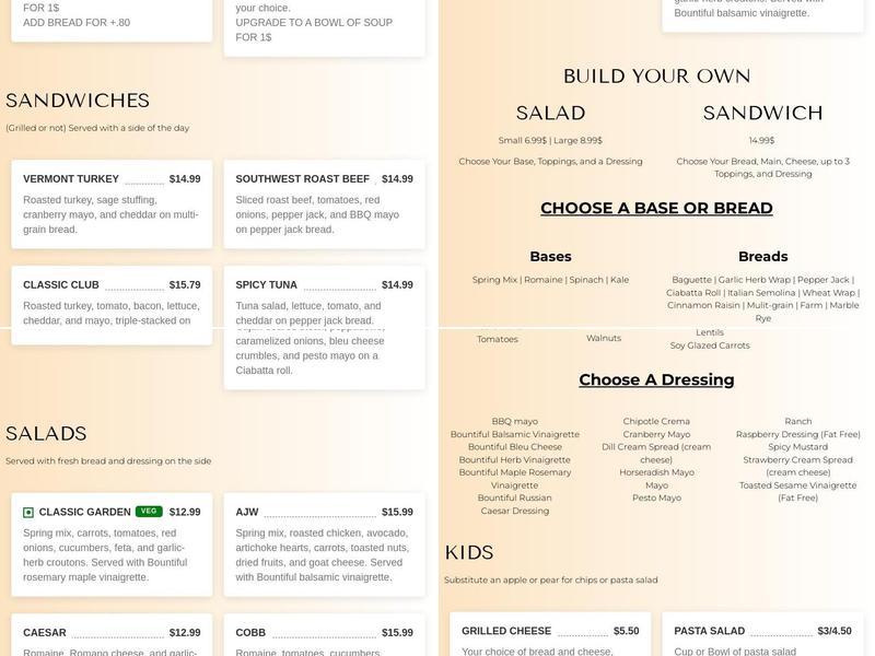 Bountiful Bread Menu