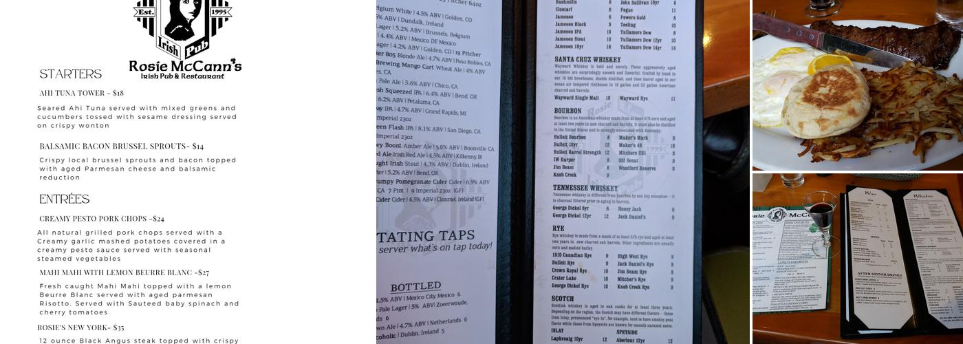 Rosie McCann's Irish Pub & Restaurant Menu
