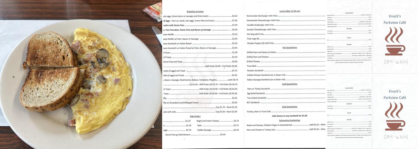 Knack's Parkview Cafe Menu