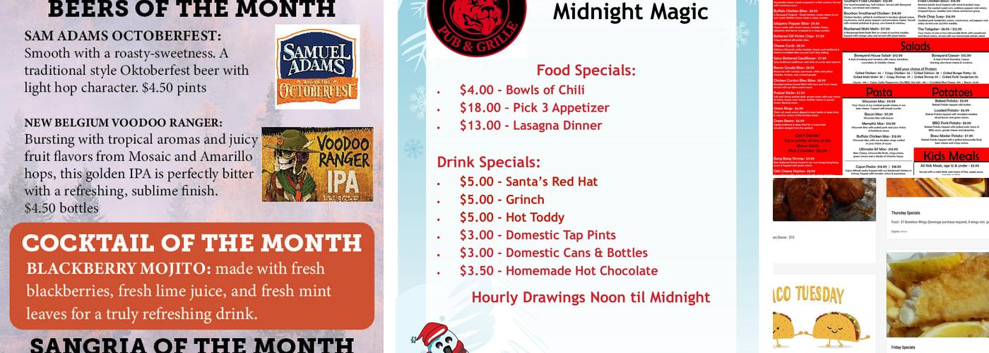 Boneyard Pub & Grille Menu
