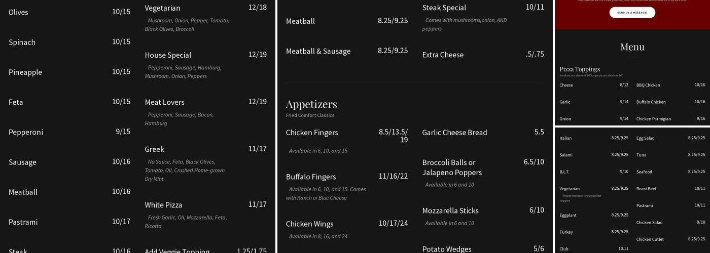 Uncle Chuck's Pizza Menu