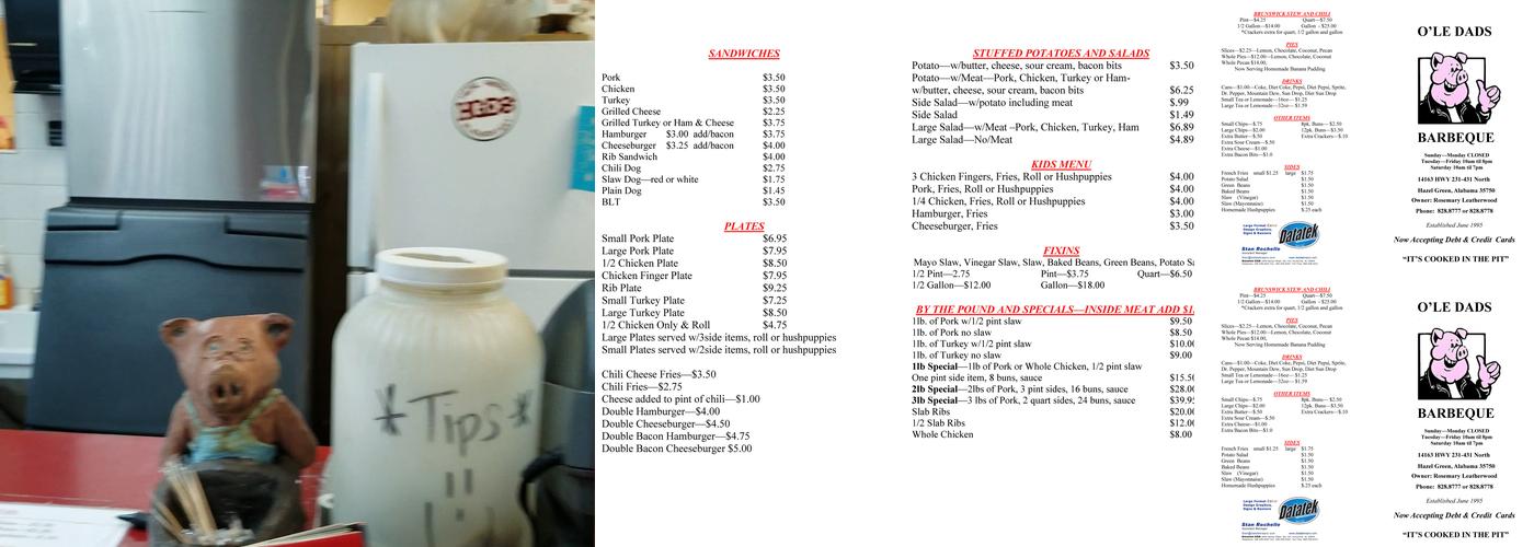 Ole Dad's BBQ Menu
