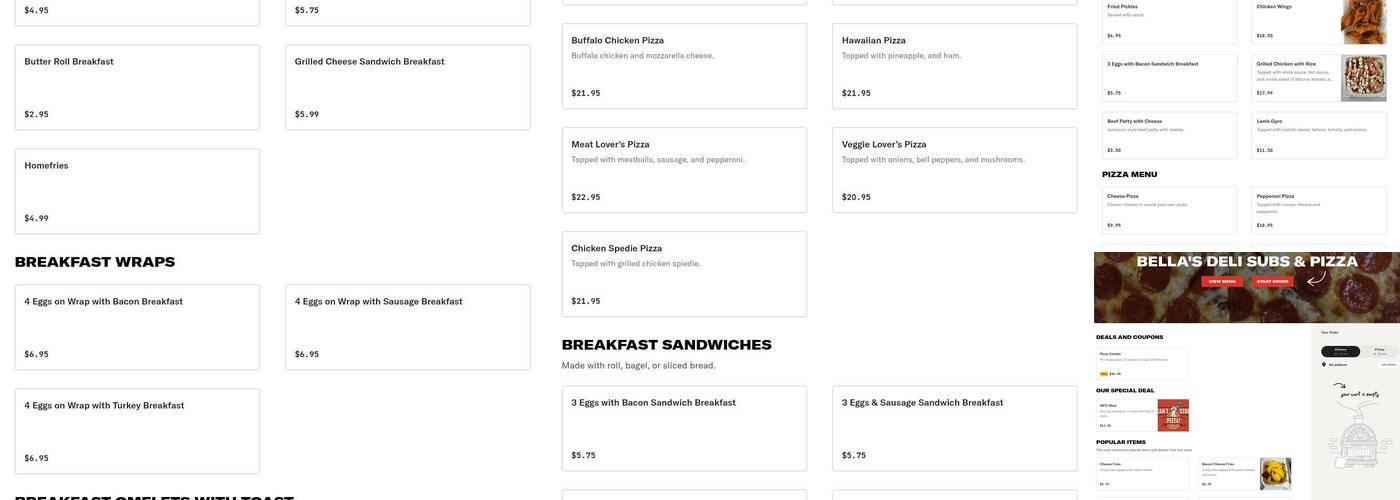 Bella's Deli Subs & Pizza Menu