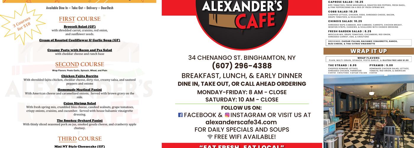 Alexander's Cafe Menu