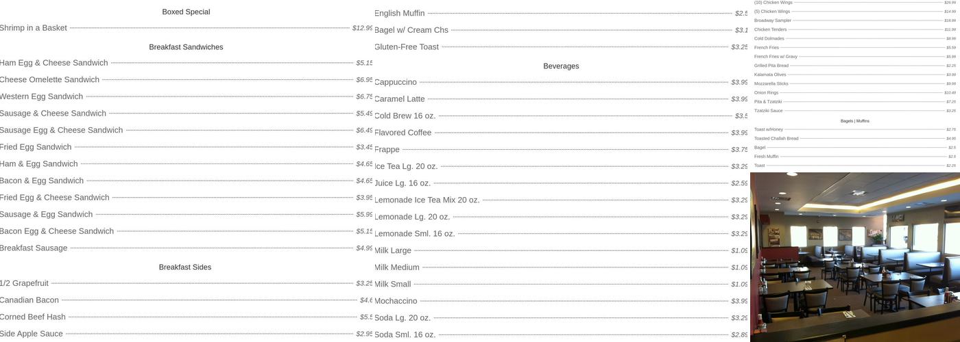 Broadway Diner Menu