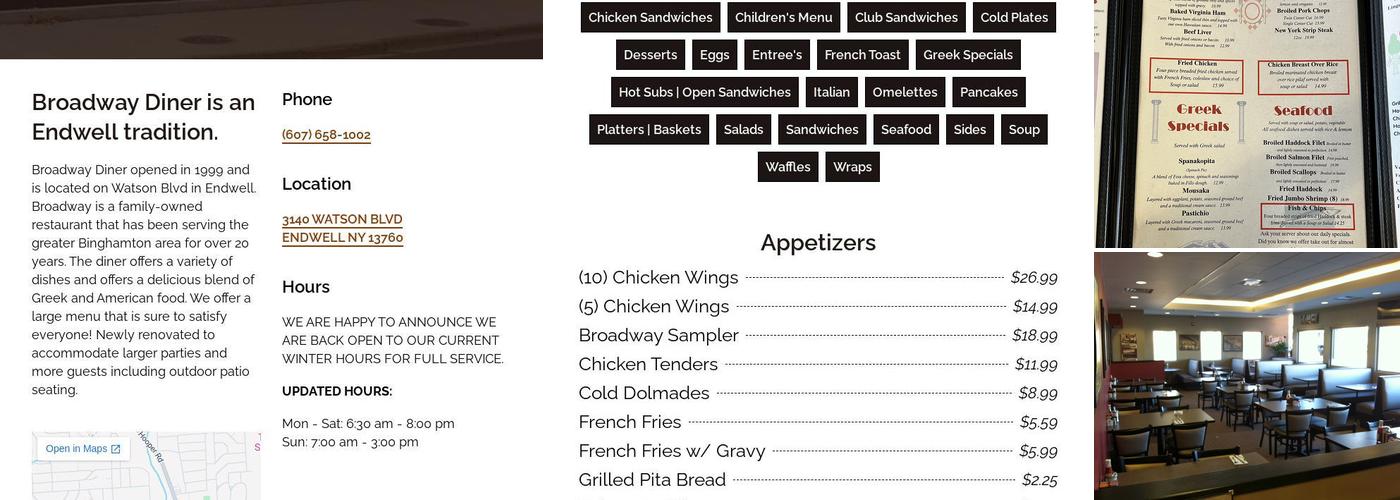 Broadway Diner Menu