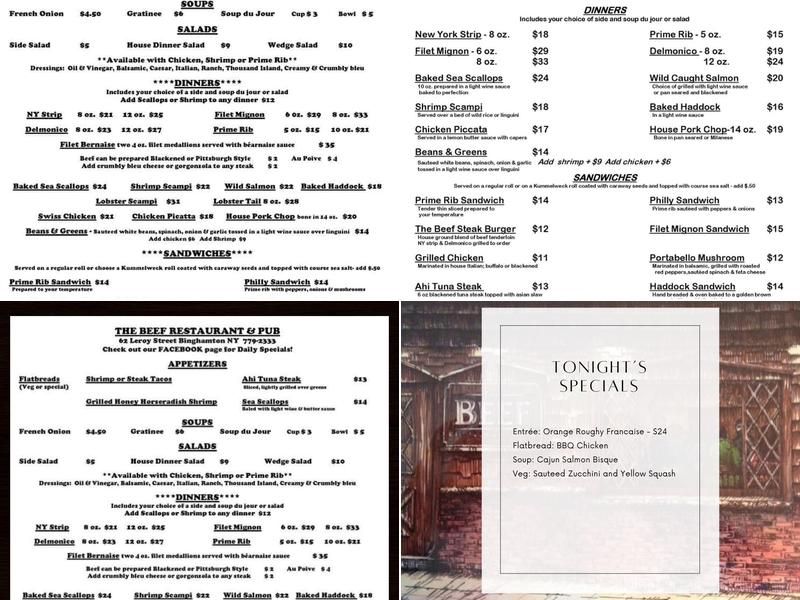 The Beef Restaurant & Pub Menu