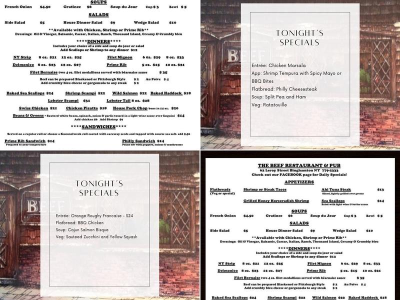 The Beef Restaurant & Pub Menu