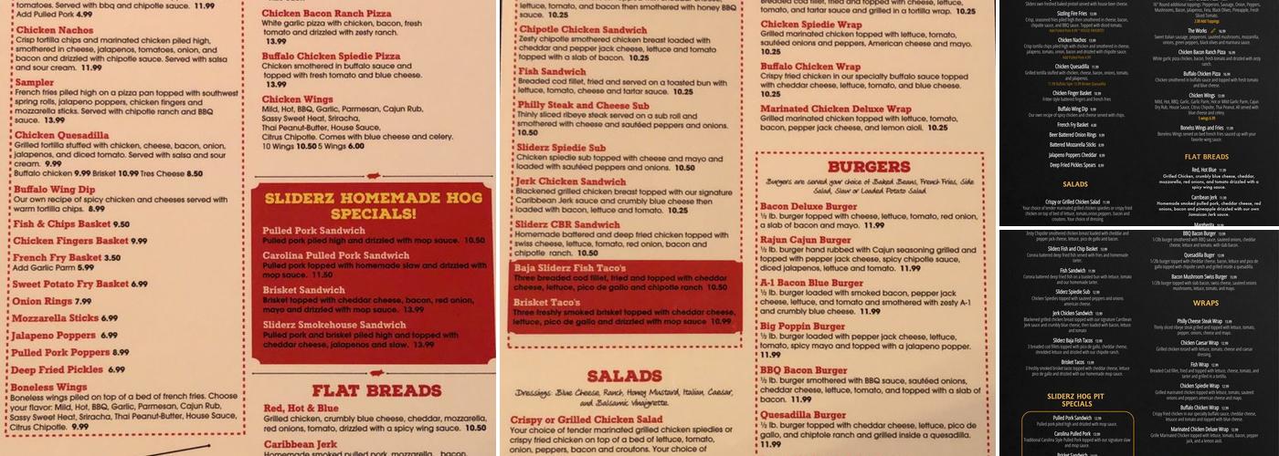Sliderz Bar & Grill Menu