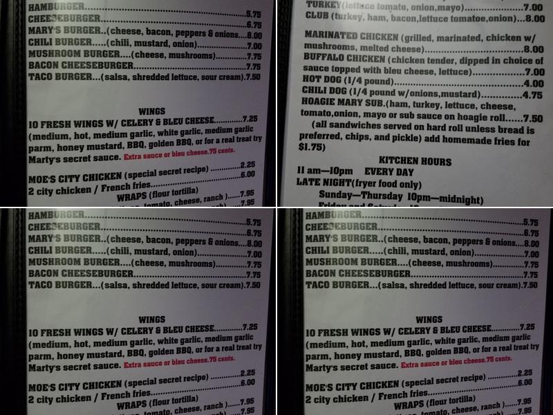Mary's Bar & Lounge Menu