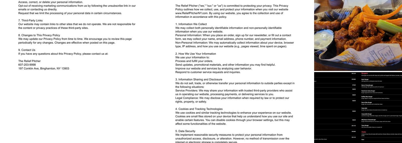 The Relief Pitcher Menu