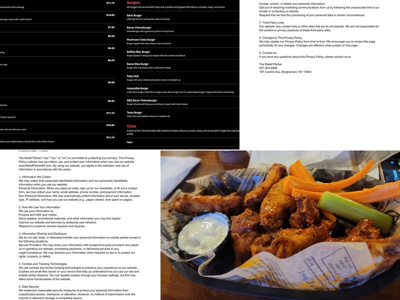 The Relief Pitcher Menu