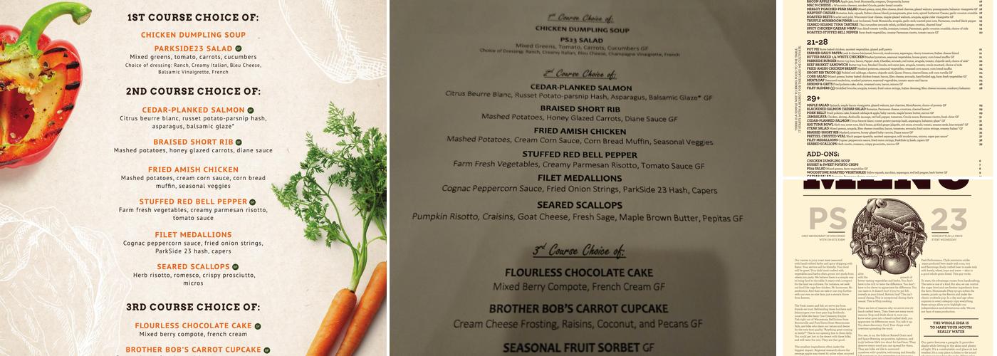 Parkside 23 Menu