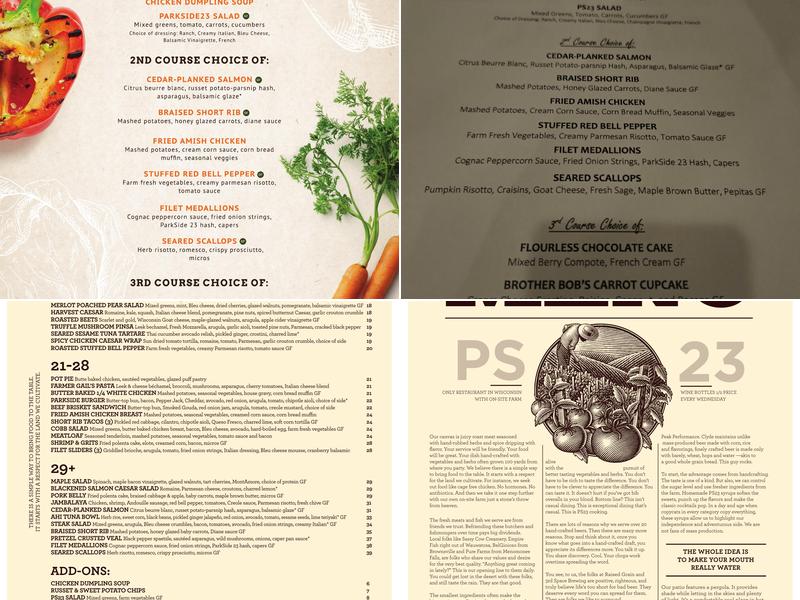 Parkside 23 Menu