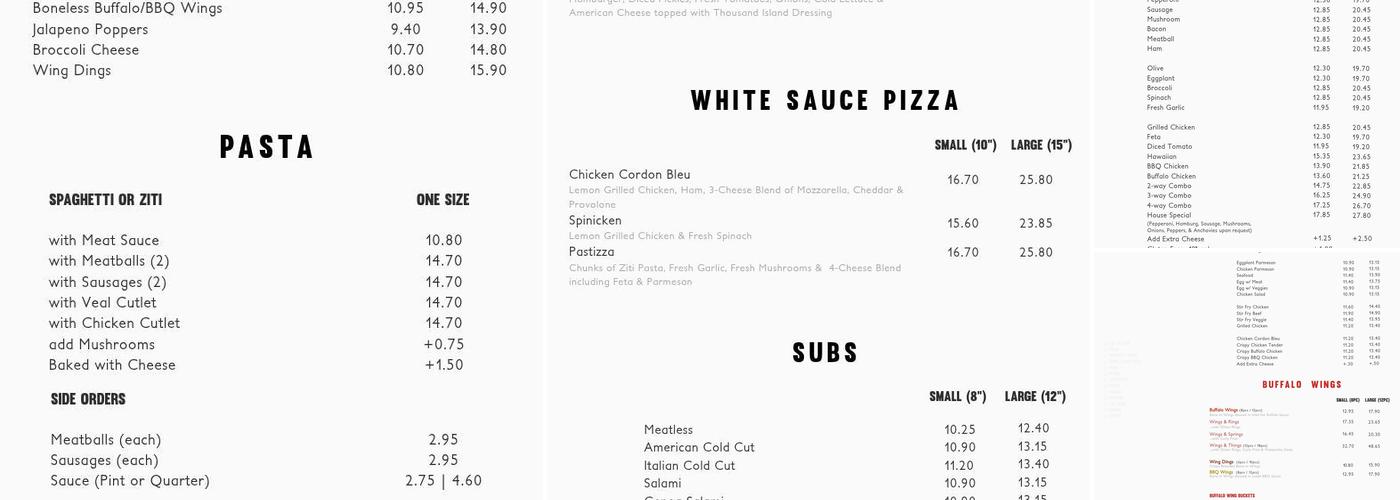 Holden Pizza Menu