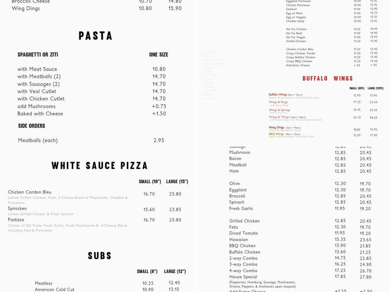 Holden Pizza Menu