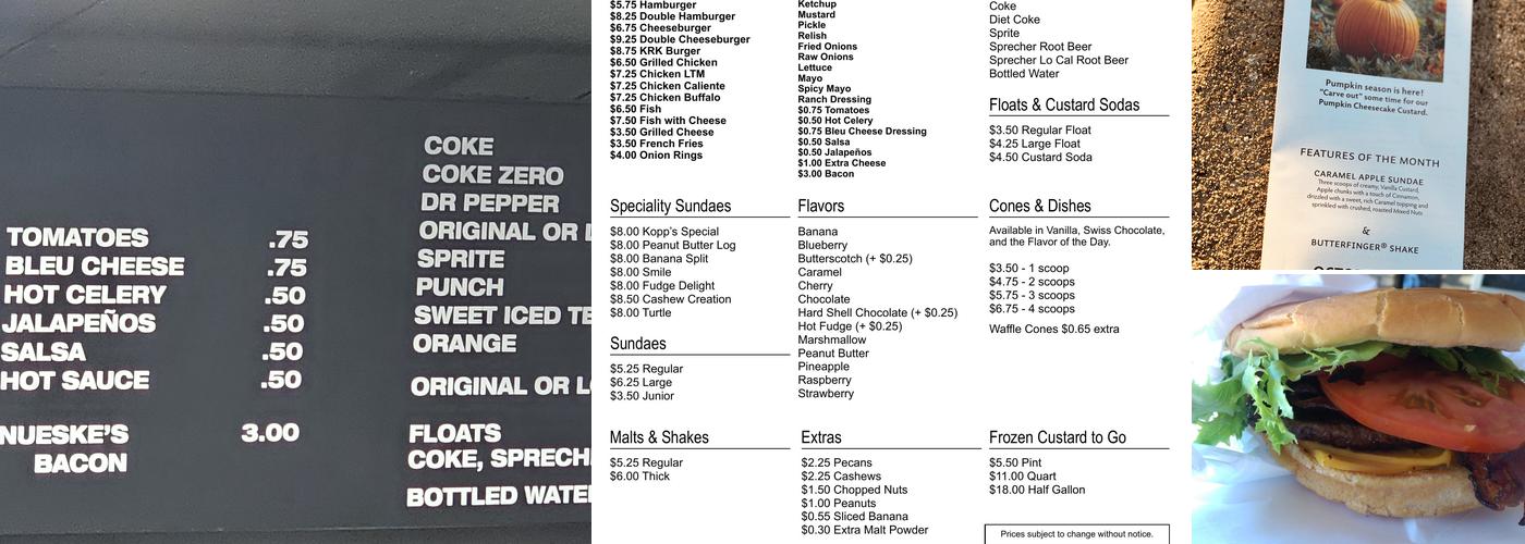 Kopp's Frozen Custard Menu