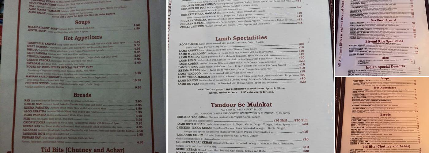 House of India Menu