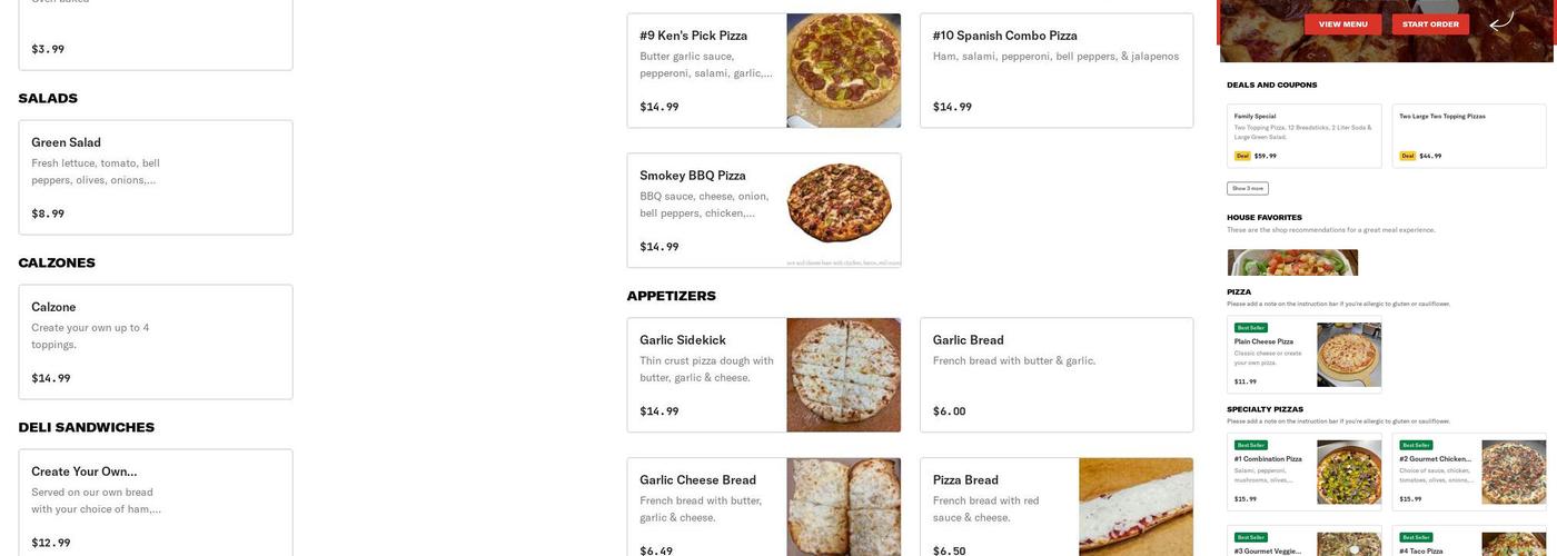 Foothill pizza Menu