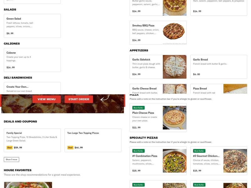 Foothill pizza Menu