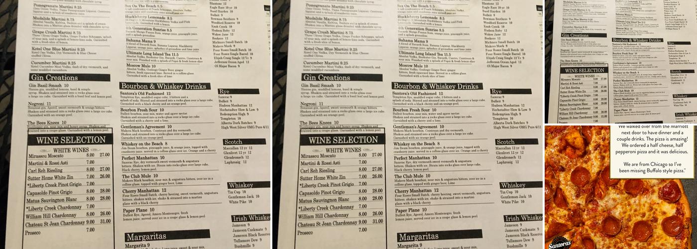 Santora's Pizza Pub & Grill Menu