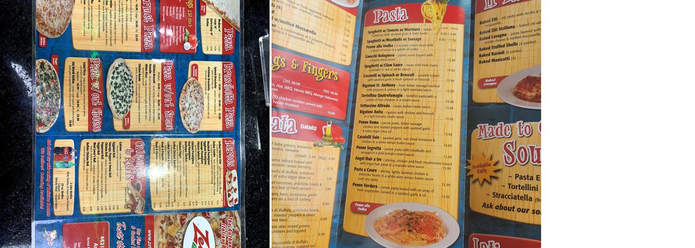 Zetti's Pizza & Pasta Menu