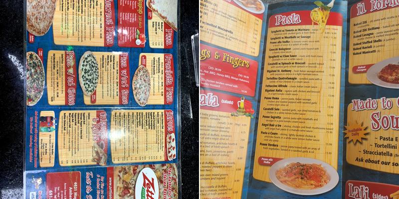 Zetti's Pizza & Pasta Menu
