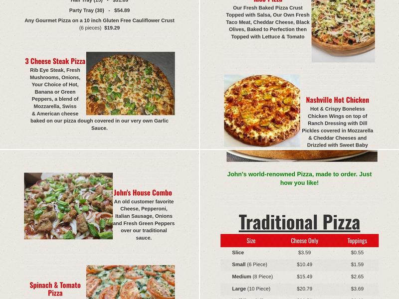 John's Pizza & Subs Menu
