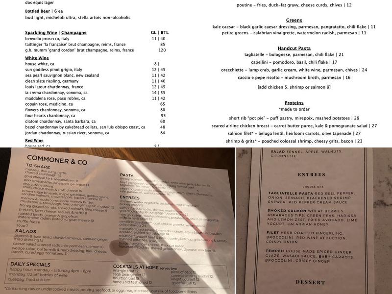 Commoner & Co Menu
