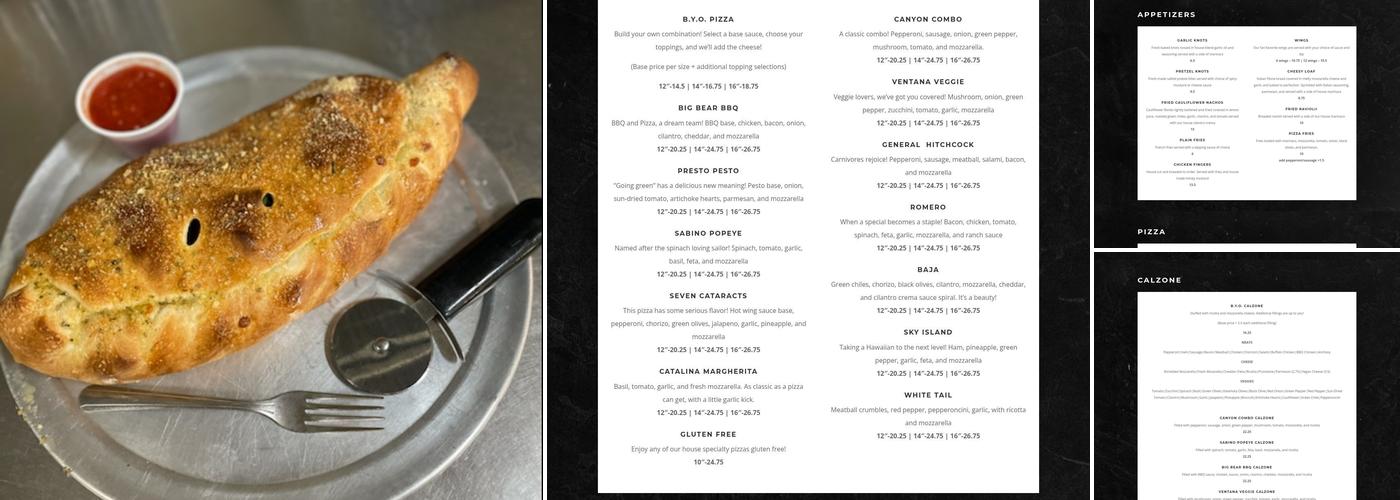 Bear Canyon Pizza Menu