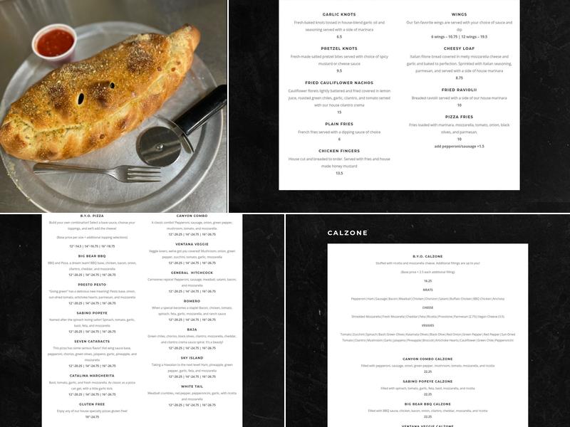 Bear Canyon Pizza Menu