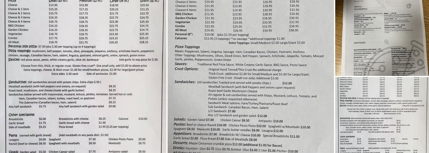 Pine Grove Pizza aka D’Bad Pizza Menu