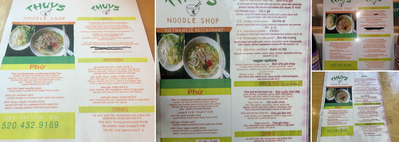 Thuy's Noodle Shop Menu
