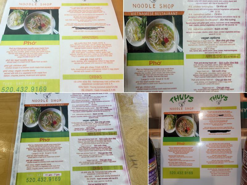 Thuy's Noodle Shop Menu