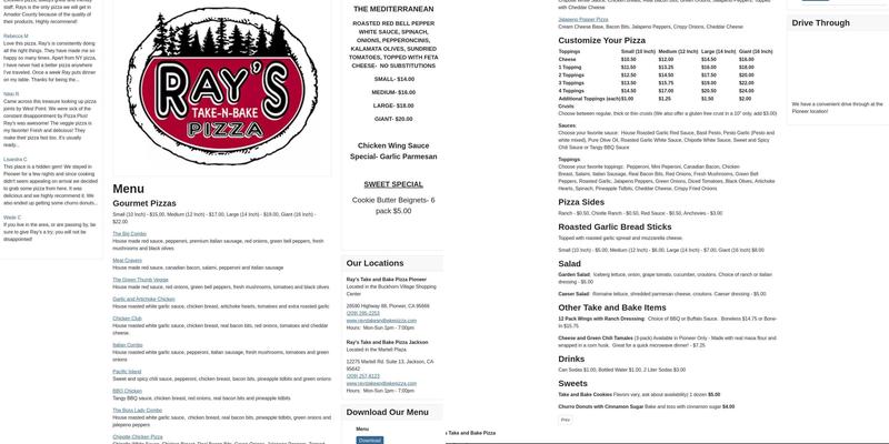 Ray's Pizza Menu