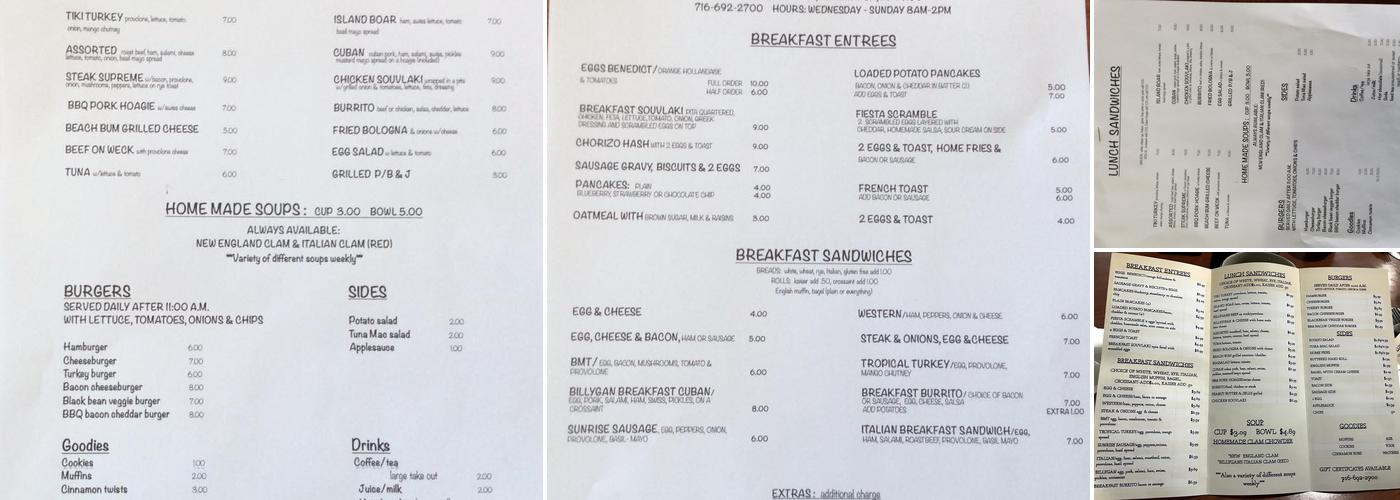 Billygans Cafe Menu