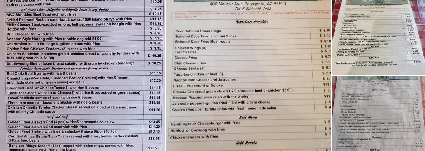 Wagon Wheel Saloon Menu