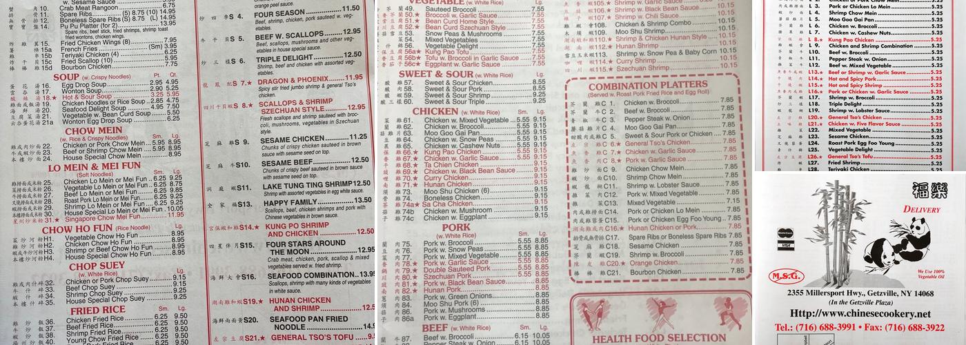 CHINESE COOKERY Menu