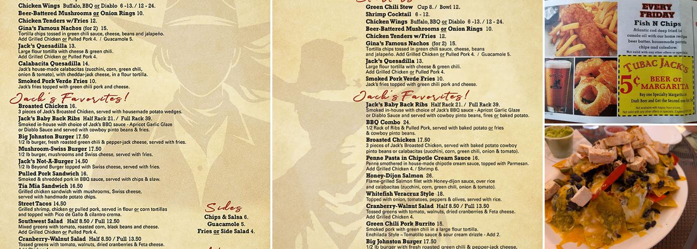 Tubac Jack's Restaurant & Saloon Menu