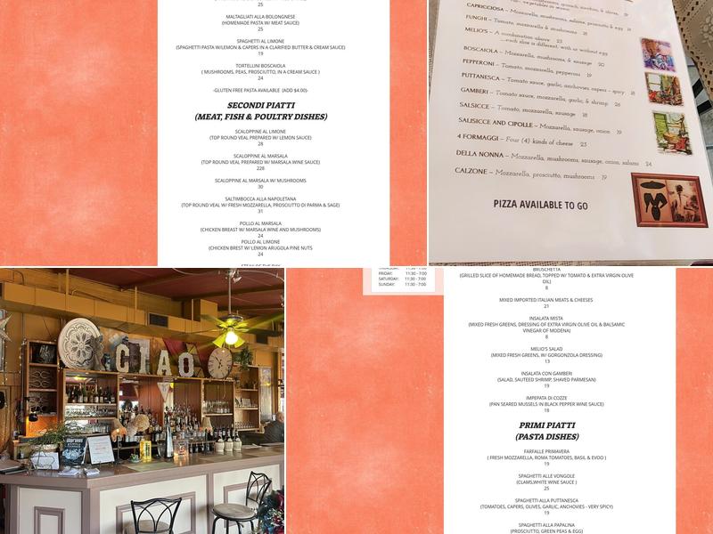 Melio's Trattoria Menu